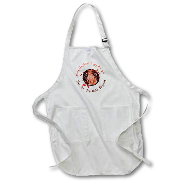 Apron - Adorable cat, plants. Red colors. Merry Christmas. Happy New Year Alexis Design - Holidays Christmas And New Year