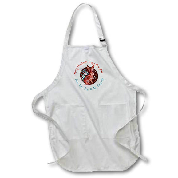 Apron - Red rabbit, plants. Merry Christmas. Happy New Year. Season greetings Alexis Design - Holidays Christmas And New Year