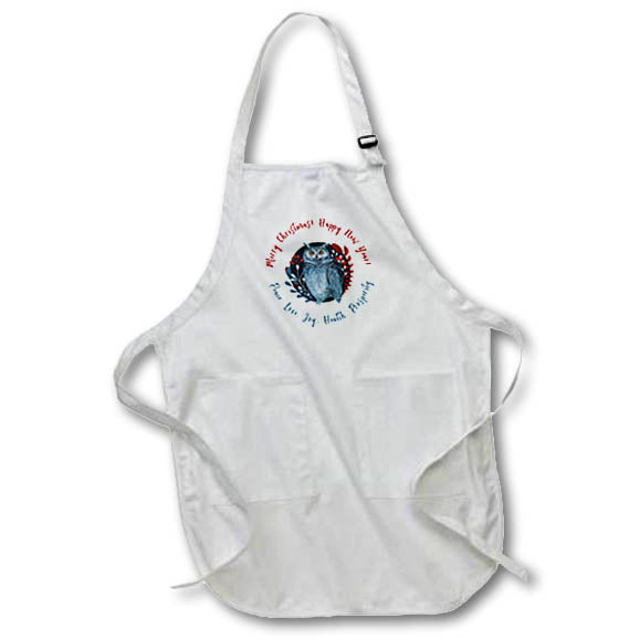 Apron - Blue owl, plants. Merry Christmas. Happy New Year. Seasons greetings Alexis Design - Holidays Christmas And New Year
