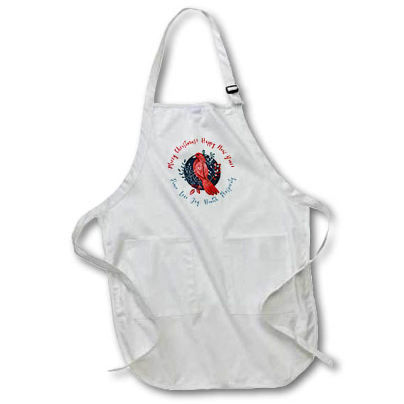 Apron - Chic red bird, plants. Merry Christmas. Happy New Year. Best wishes Alexis Design - Holidays Christmas And New Year