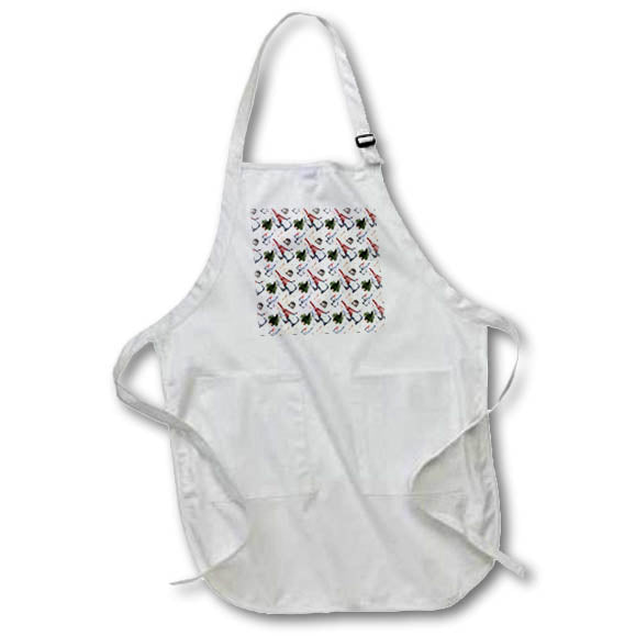Apron - Pattern of funny dwarves, green trees, houses, snowflakes on beige Alexis Design - Pattern Christmas New Year