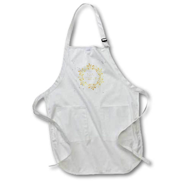 Apron - Image of marble background. Yellow wreath, text Merry Christmas Alexis Design - Holidays Christmas