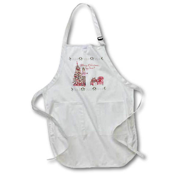 Apron - Girl by the Christmas tree and gifts. Merry Christmas, my love Alexis Design - Holidays Christmas
