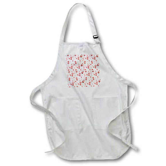 Apron - Pattern of Santa, lollipops, gifts, trees. Red, gray on white Alexis Design - Pattern Christmas New Year