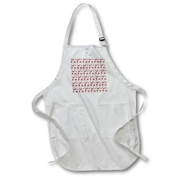 Apron - Pink pattern of floral wreaths, red bow knots, flowers, and ornaments Alexis Design - Pattern Christmas New Year