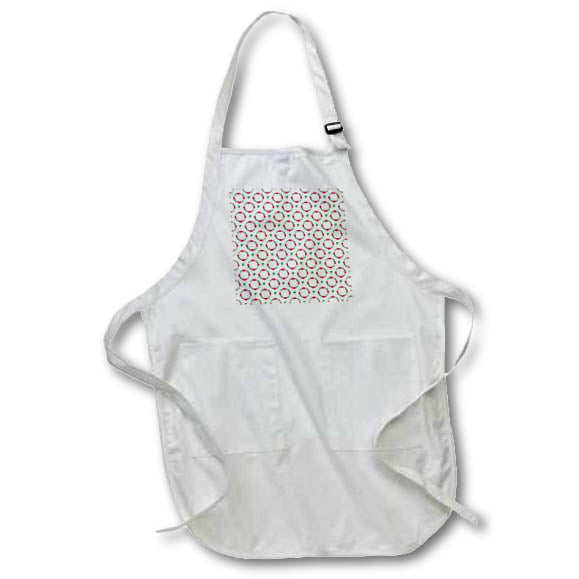 Apron - Festive pattern of round floral wreaths, green bow knots on white Alexis Design - Pattern Christmas New Year