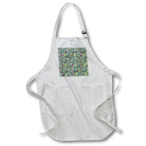 Apron - Festive pattern of golden snowflakes, yellow, red ornaments on green Alexis Design - Pattern Christmas New Year