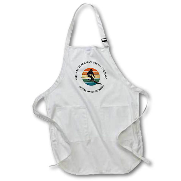 Apron - Vail, Colorado. Silhouette of man skier, colorful disk on white Alexis Design - Sport Skiing