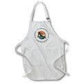 Apron - Jackson Hole, Wyoming. Woman skier races downhill, color disk, white Alexis Design - Sport Skiing