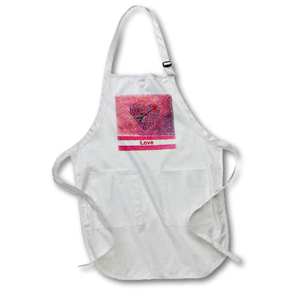 Apron - Image of Abstract Pinkish Red Heart And Arrow With Word Love lens Art by Florene - Valentines Day
