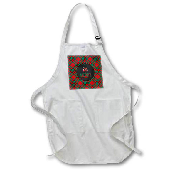 Apron - mage of Ornament with Bow in Round Frame, Merry Christmas, Red Plaid Christmas Design