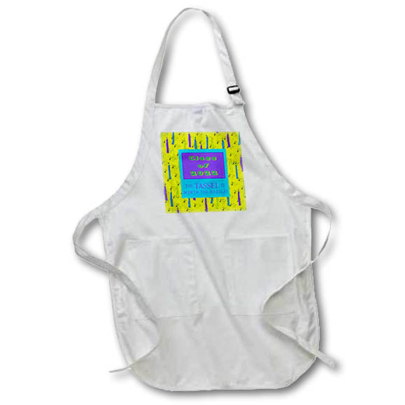 Apron - Image of 2022, Tassel Worth Hassle, Caps,,Tassle, Yellow, Aqua, Purple Graduation Design