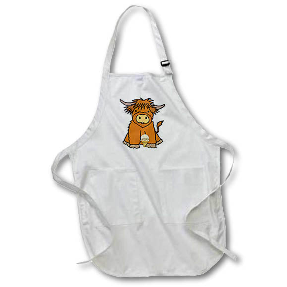 Apron - Funny Cute Baby Highland Cow eating Ice Cream Cone Cartoon Animals