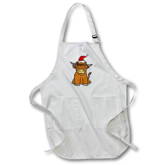 Apron - Funny Cute Baby Highland Cow in Santa hat Christmas Cartoon Christmas