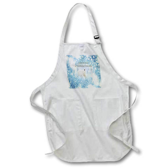 Apron - Image of Polar Bear in Snowflake Frame, Merry Christmas, Blue, White Christmas Design