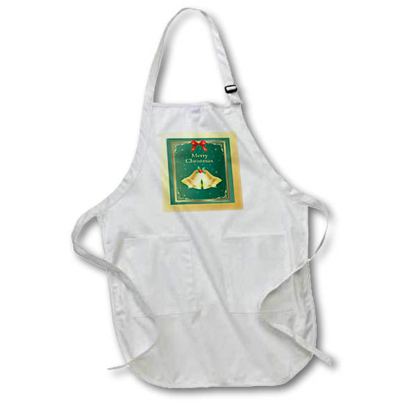 Apron - Image of Vintage Golden Bells, Holly, Merry Christmas, Frame, Green Christmas Design
