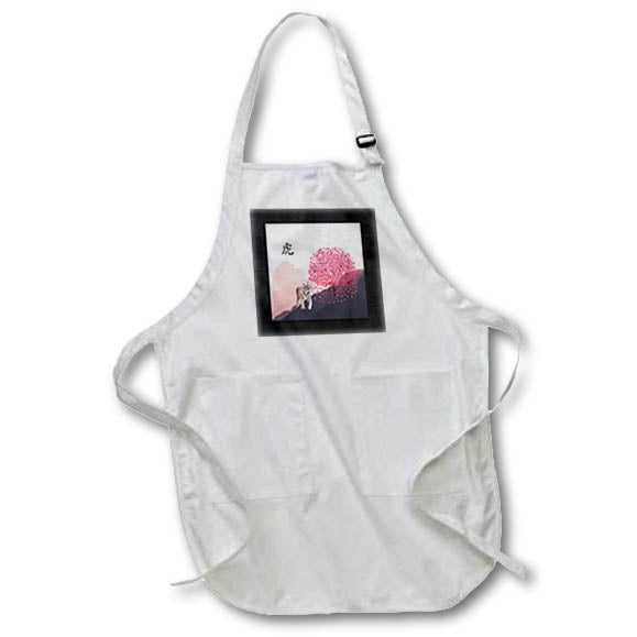 Apron - Image of Tiger, Blooming Tree, Moon, Sign of Tiger in Chinese, Pink Bevverly Turner Chinese New Year