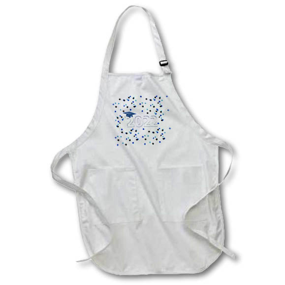 Apron - Image of Graduation Cap and Diploma on 2022, Confetti, Blue Graduation Design