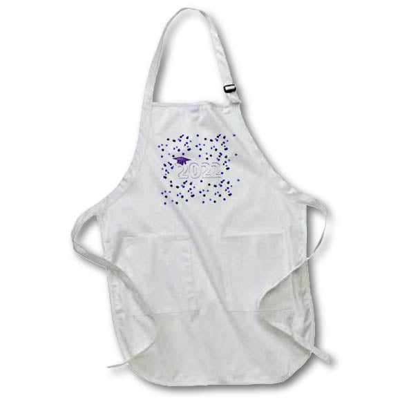 Apron - Image of Graduation Cap and Diploma on 2022, Confetti, Purple Graduation Design