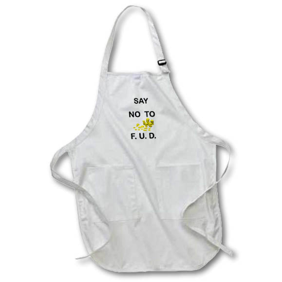 Apron - Image of Say No To FUD In Big Bold Black Text With Coin Pile lens Art by Florene - Crypto World