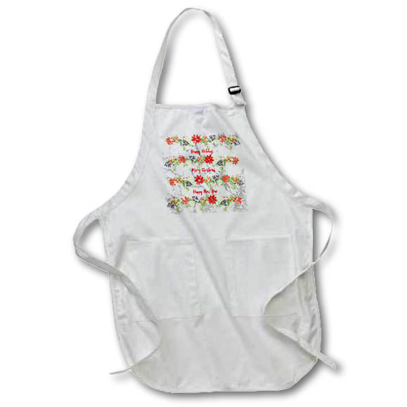 Apron - The image of marble texture and a pattern of holly flowers, berries Alexis Design - Pattern Christmas New Year