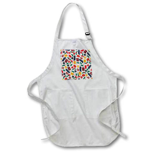 Apron - Pattern of Christmas stockings, gifts, mittens, holly leaves on pink Alexis Design - Pattern Christmas New Year