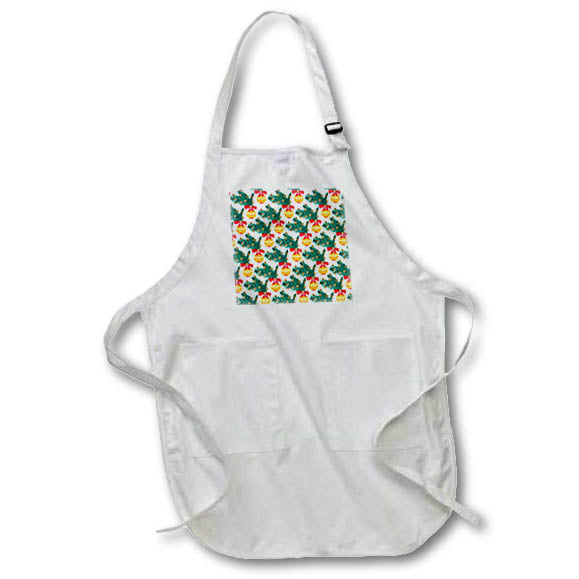 Apron - Pattern of yellow ornaments, red bow knots, green pine branches Alexis Design - Pattern Christmas New Year