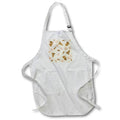 Apron - Pattern of red Christmas tree, bells, snowmans. Yellow, on pink Alexis Design - Pattern Christmas New Year