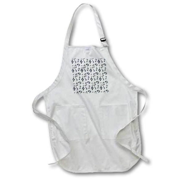 Apron - Pattern of black musical notes, bass, treble clefs, beige background Alexis Design - Pattern Music