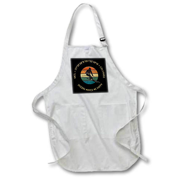 Apron - Vail, Colorado. Silhouette of male skier, colorful disk on black Alexis Design - Sport Skiing