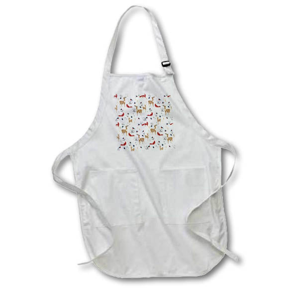 Apron - Winter Christmas pattern of deers, foxes, robin birds, shrubs, plants Alexis Design - Pattern Christmas New Year