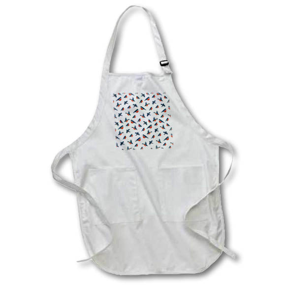 Apron - Christmas pattern of Robin birds of red and blue colors on white Alexis Design - Pattern Christmas New Year