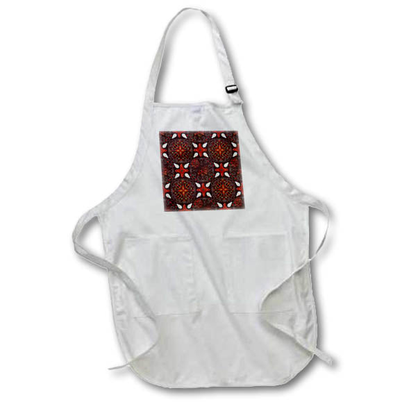 Apron - Rich pattern of flowers and plants of yellow and red colors on red Alexis Design - Pattern Floral