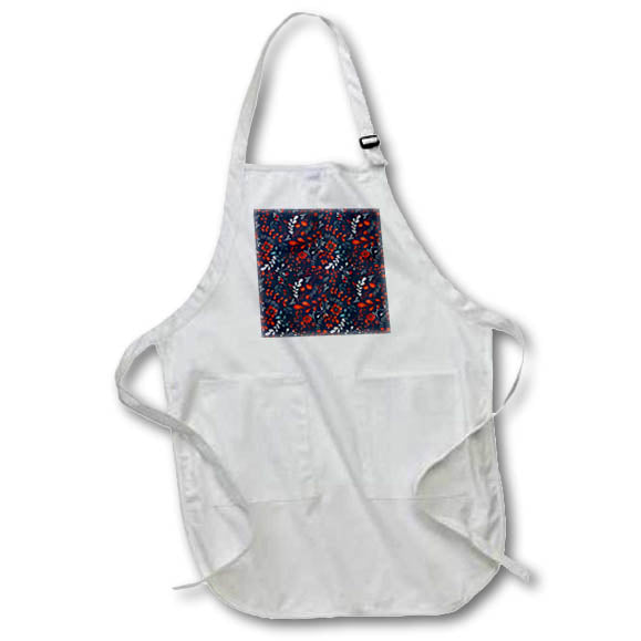 Apron - Stunning pattern of flowers and plants of red and white on navy blue Alexis Design - Pattern Floral