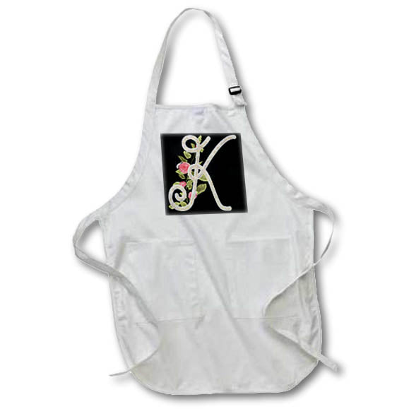 Apron - Monogram Initial K With Pretty Pink Flowers Monograms