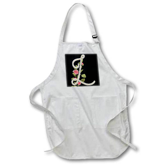 Apron - Monogram Initial L With Pretty Pink Flowers Monograms