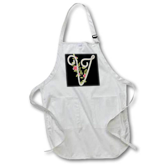 Apron - Monogram Initial V With Pretty Pink Flowers Monograms