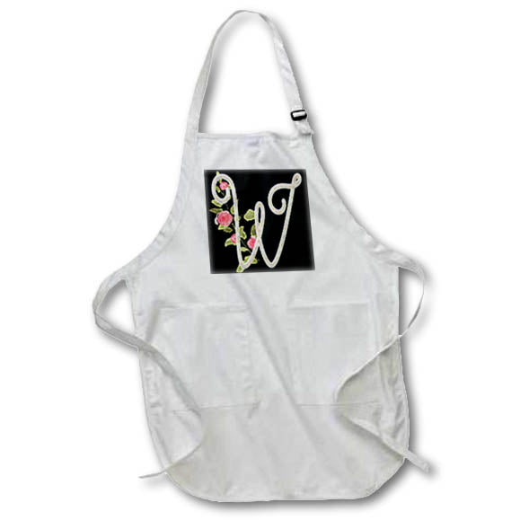 Apron - Monogram Initial W With Pretty Pink Flowers Monograms