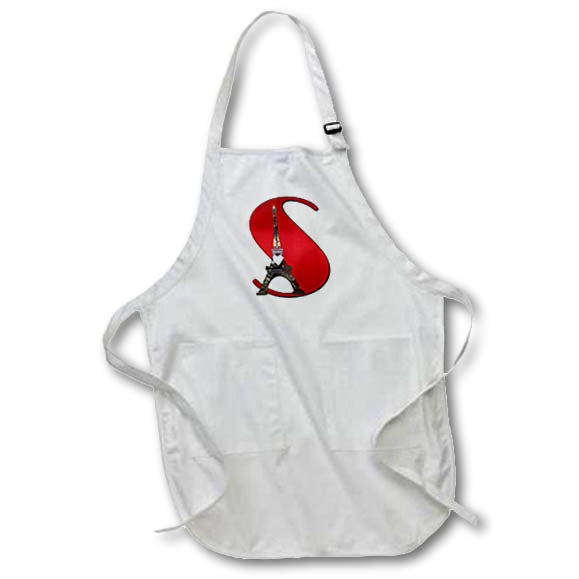 Apron - Red Monogram Initial S With An Eiffel Tower Monograms