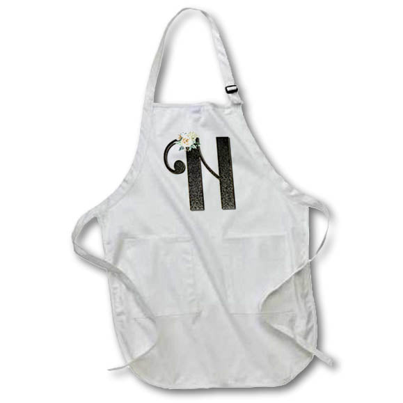 Apron - Monogram Initial N With Pretty White Floral Monograms