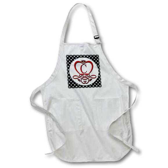 Apron - Monogram Initial C Red Heart Flourish Monograms