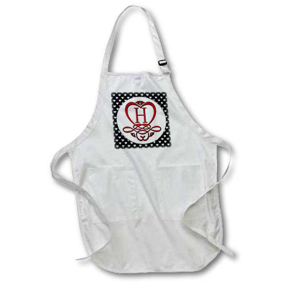 Apron - Monogram Initial H Red Heart Flourish Monograms
