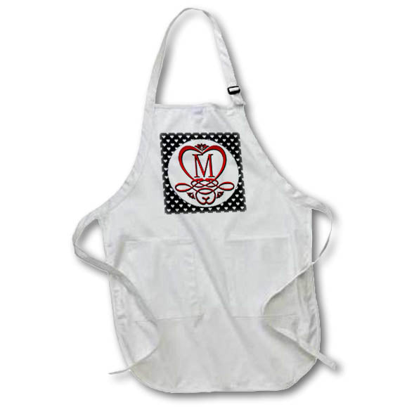 Apron - Monogram Initial M Red Heart Flourish Monograms