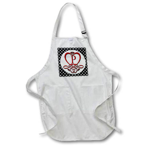Apron - Monogram Initial P Red Heart Flourish Monograms