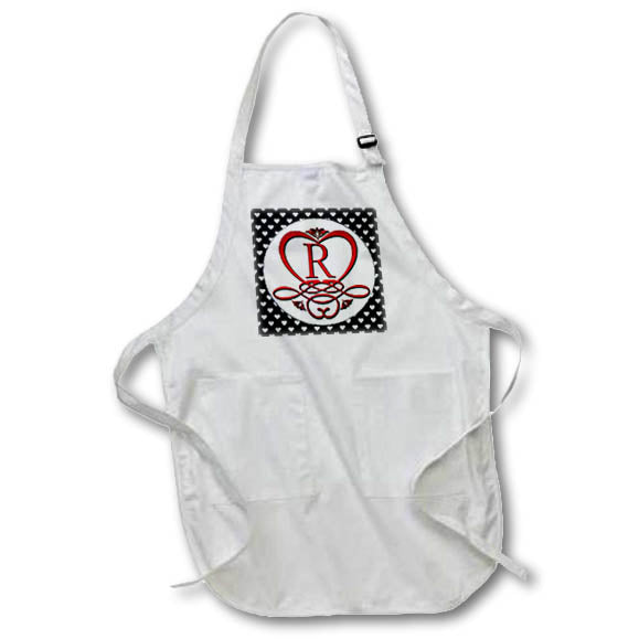 Apron - Monogram Initial R Red Heart Flourish Monograms