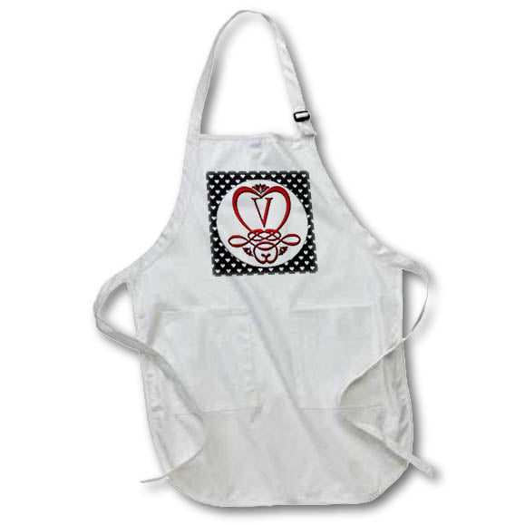 Apron - Monogram Initial V Red Heart Flourish Monograms
