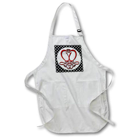 Apron - Monogram Initial Y Red Heart Flourish Monograms