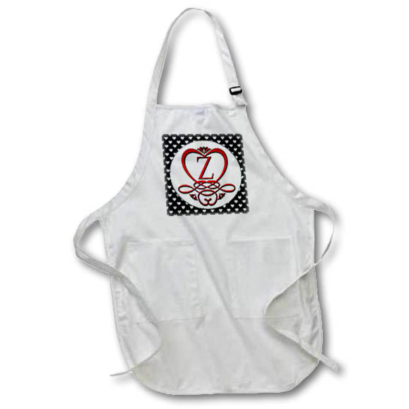 Apron - Monogram Initial Z Red Heart Flourish Monograms