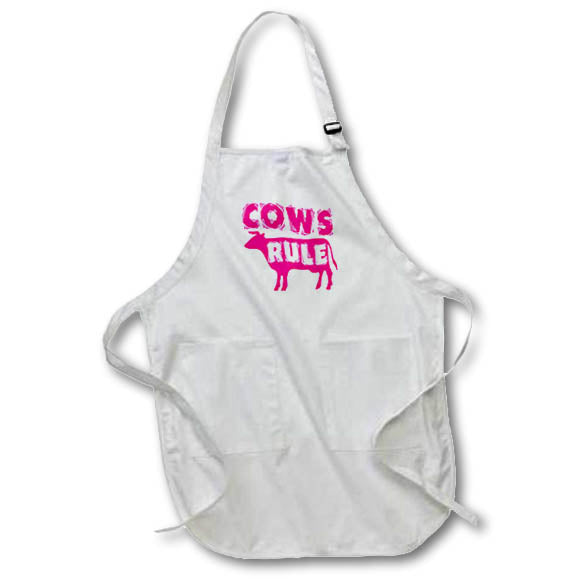 Apron - Image of Words Cows Rule With Pink Cow – Animals