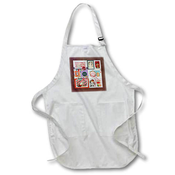 Apron - Image of Joys of Christmas Collage, Dog, Sled, Santa, Snowman, Penguin Christmas Design